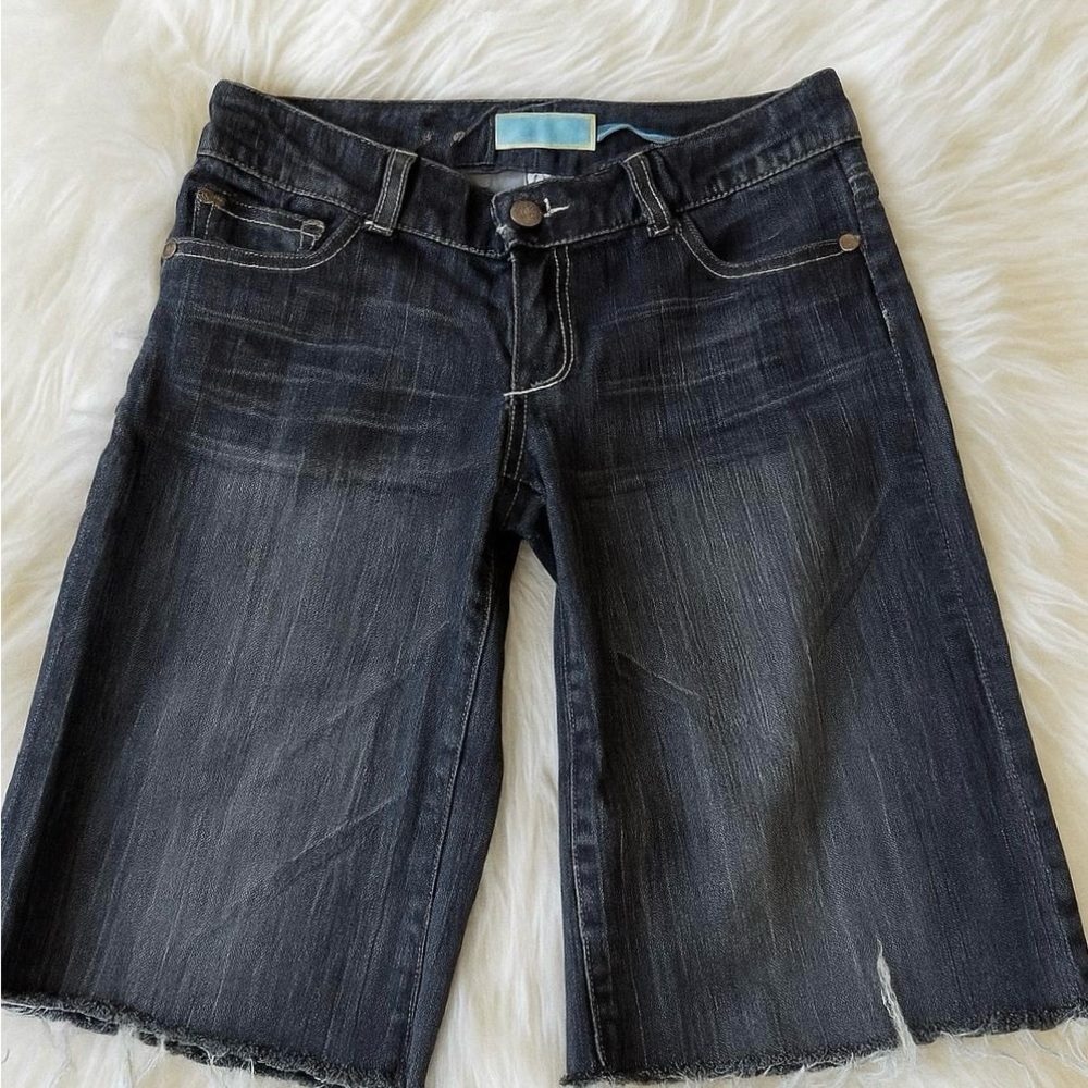 Seven7 Y2k Low Rise Dark Blue Denim Jorts with White Stitching